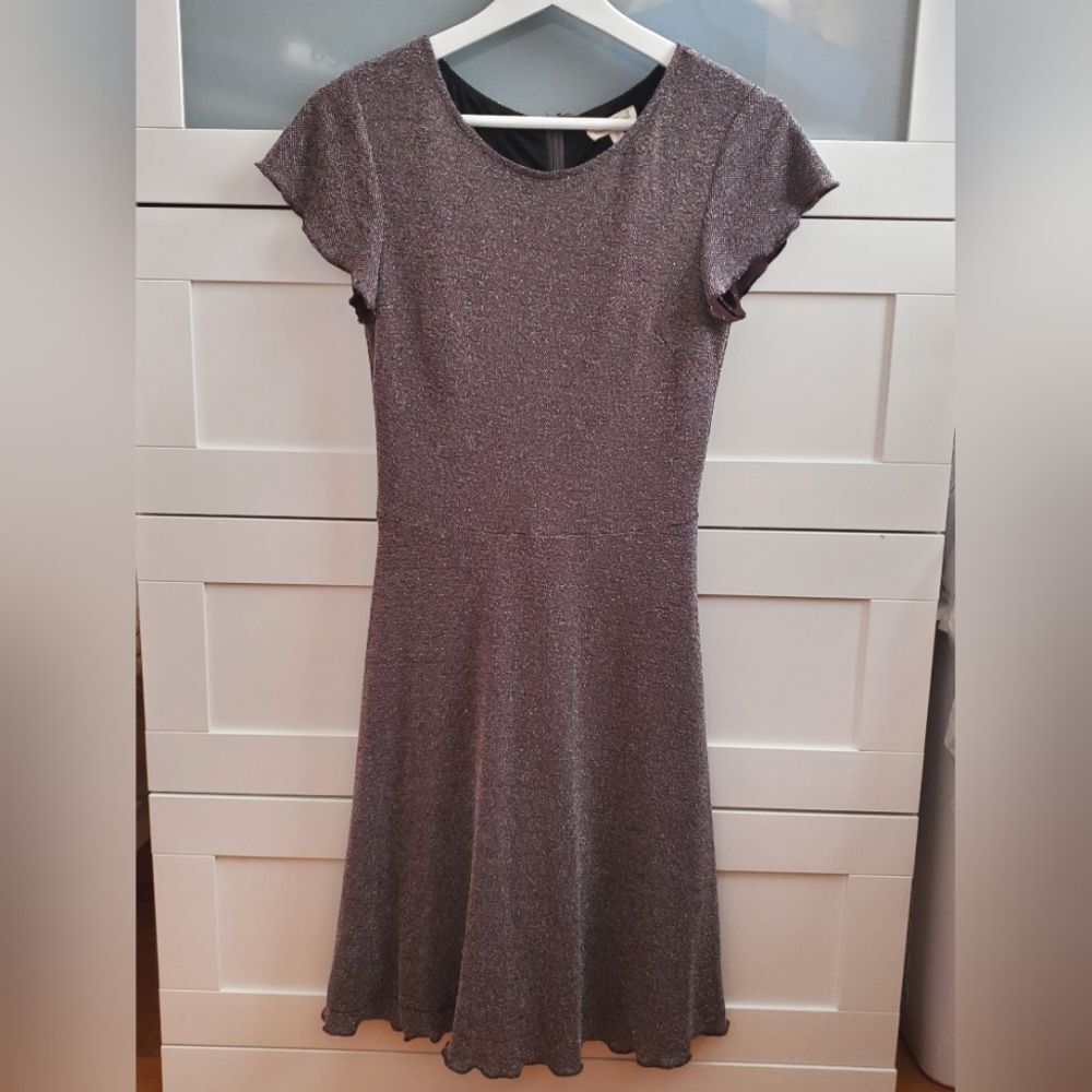 Hem & Thread Flutter Sleeve Metallic Dress Size S